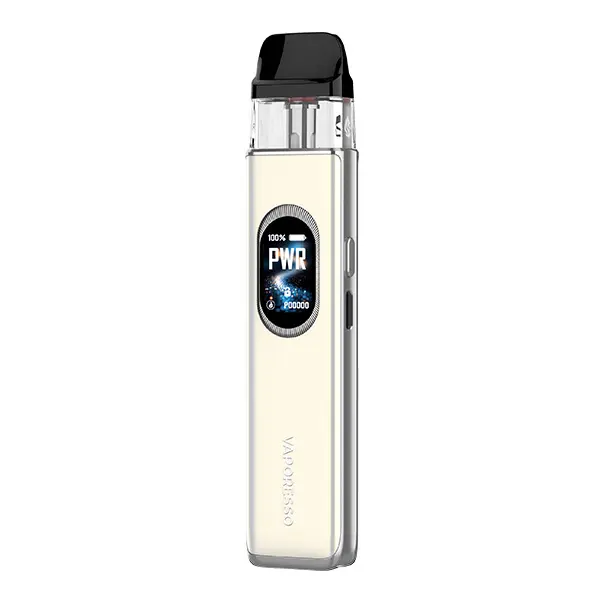 Vaporesso XROS 6 Pod Kit in Pearl White mit ovalem Display, schlanke Frontalansicht