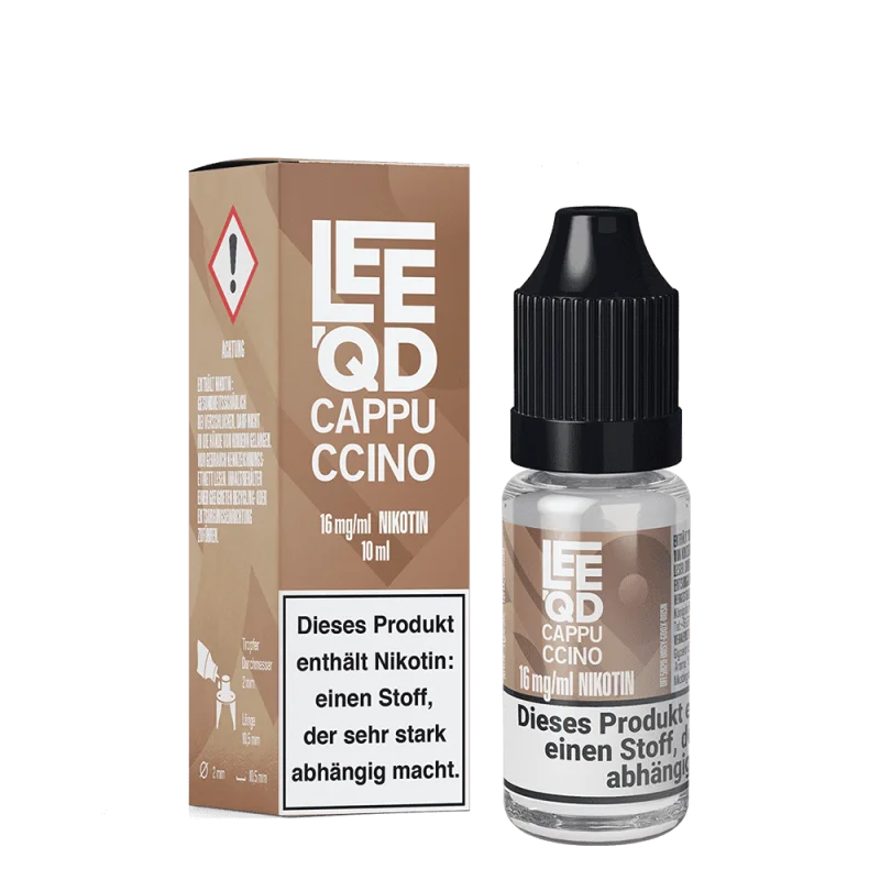 LQDC502_800x800.png?ts=1759916525 LEEQD Crazy Cappuccino 10ml Liquid – braune Faltschachtel mit 10ml Fläschchen, Vorder- und Seitenansicht