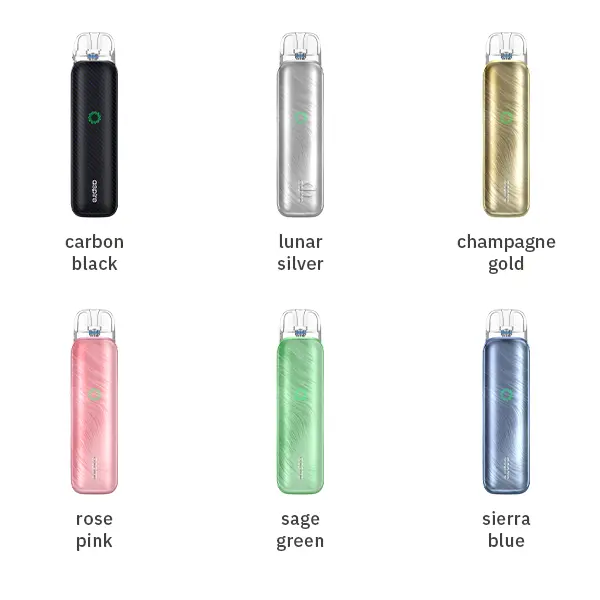 Aspire Pixo Aura 2 Pod Kit in allen 6 Farben: Carbon Black, Lunar Silver, Champagne Gold, Rose Pink, Sage Green, Sierra Blue