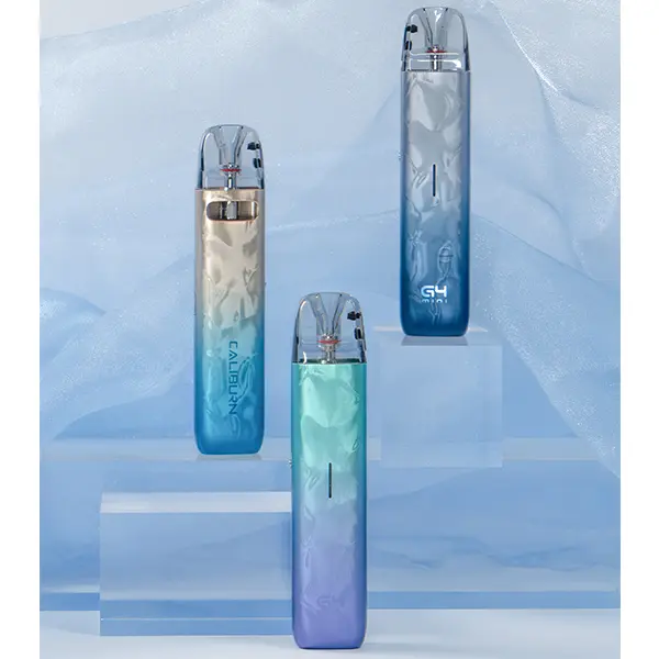 uwell-caliburn-g4-mini-kit-20.jpg Uwell Caliburn G4 Mini Pod Kit in drei Farbvarianten – Blau-Grün, Türkis und Blau-Violett mit Farbverlauf, stehend