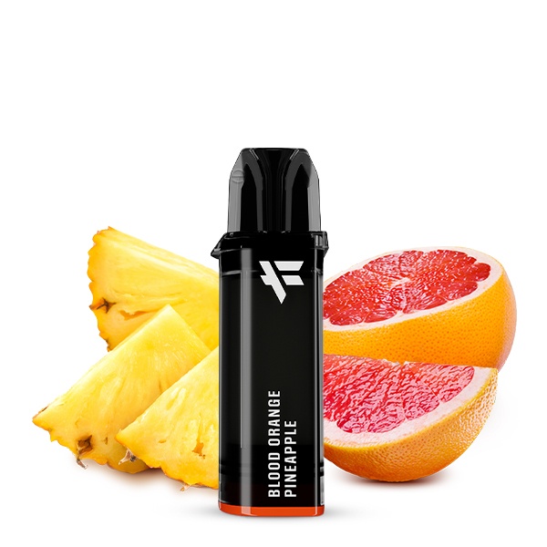 Dinner Lady Fuyl Prefilled Pod Blood Orange Pineapple 20mg/ml – schwarze Einweg-Pod mit Ananas und Grapefruit im Hintergrund