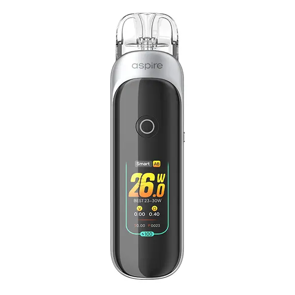 Aspire Pixo Pod Kit in Ice Silver mit leuchtendem Farbdisplay, Vorderansicht