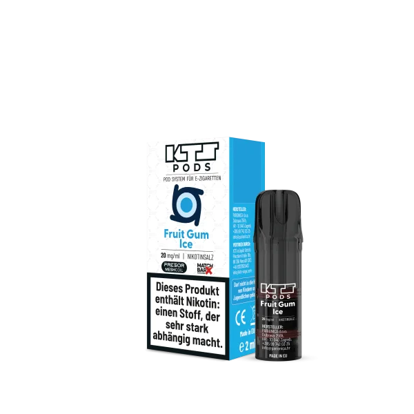 KTS E-Liquid Fruit Gum Ice Prefilled Pod 20mg – Verpackung mit zwei Pods in Blau-Schwarz von vorne