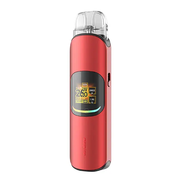 Aspire Pixo Neo Pod Kit in Rot mit rundem Display und transparentem Mundstück, Einzelansicht