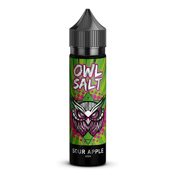 OWL Salt Sour Apple Longfill 60ml Flasche mit Eule-Design, querformat auf weißem Hintergrund