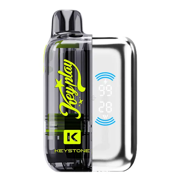 Keystone Keyplay Pod Kit in Schwarz mit neongrünem Schriftzug und silbernem Metallelement, Frontansicht
