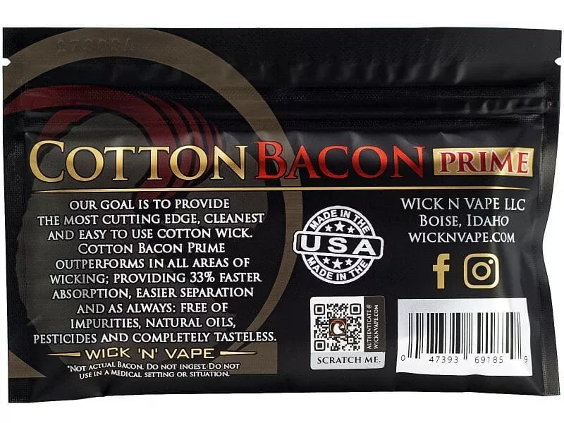 source509570.jpg Rückseite der Cotton Bacon Prime Verpackung von Wick'n'Vape mit Produktbeschreibung
