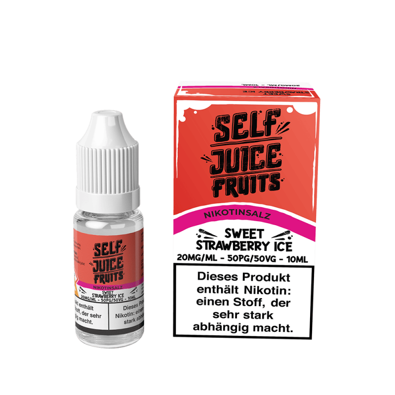 Self Juice Sweet Strawberry Ice 10ml Nikotinsalz-Liquid – Flasche und Box Seitenansicht