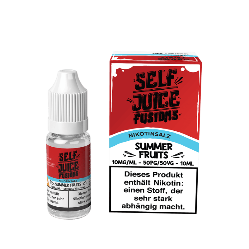 Self Juice Summer Fruits Nikotinsalz-Liquid 10ml – blaue Flasche mit Karton, Frontansicht