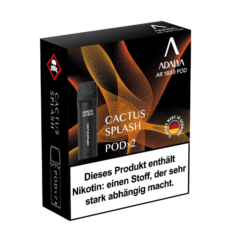 Adalya AR1800 Prefilled Pod Cactus Splash 2er-Pack, goldbraune Verpackung mit Pod-Abbildung