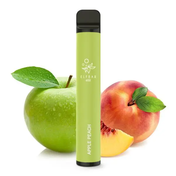Elfbar 600 Einweg E-Zigarette Apple Peach – hellgrünes Gerät mit grünem Apfel und Pfirsich