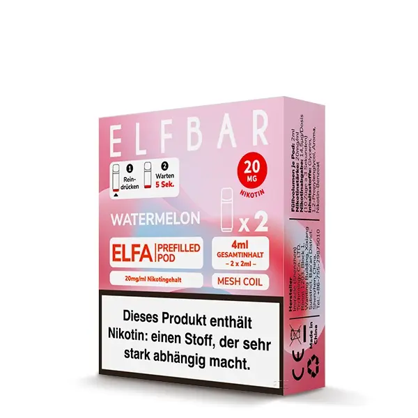 Elfbar Elfa Prefilled Pods 20mg/ml Watermelon – 2er-Packung in hellroter Verpackung