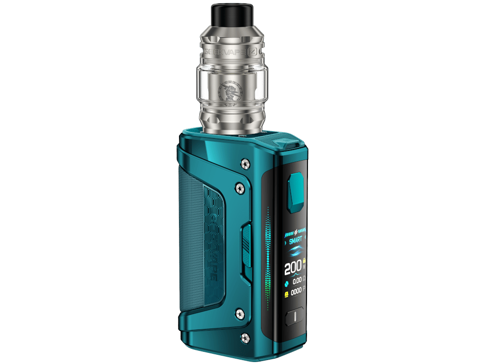 GeekVape Aegis Legend 5 Kit in Türkis – Box-Mod mit Tank, Frontansicht