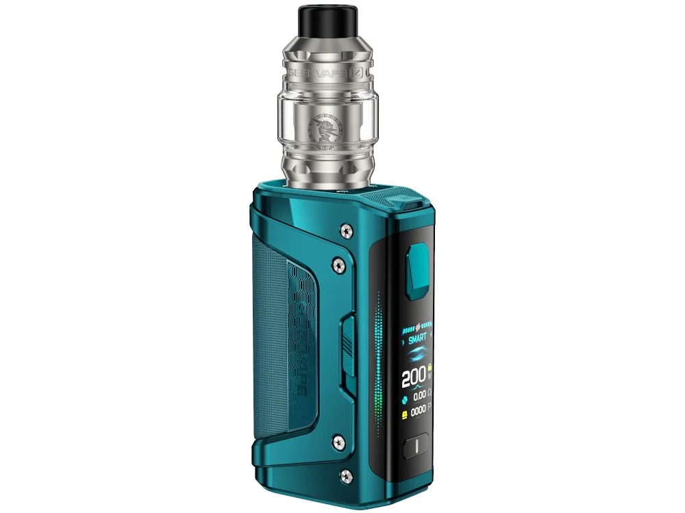 GeekVape Aegis Legend 5 Kit in Türkis – Box-Mod mit Tank, Frontansicht