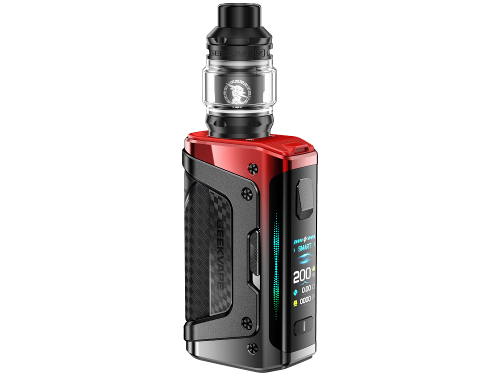 GeekVape Aegis Legend 5 Kit in Schwarz-Rot – Box-Mod mit Tank, Frontansicht