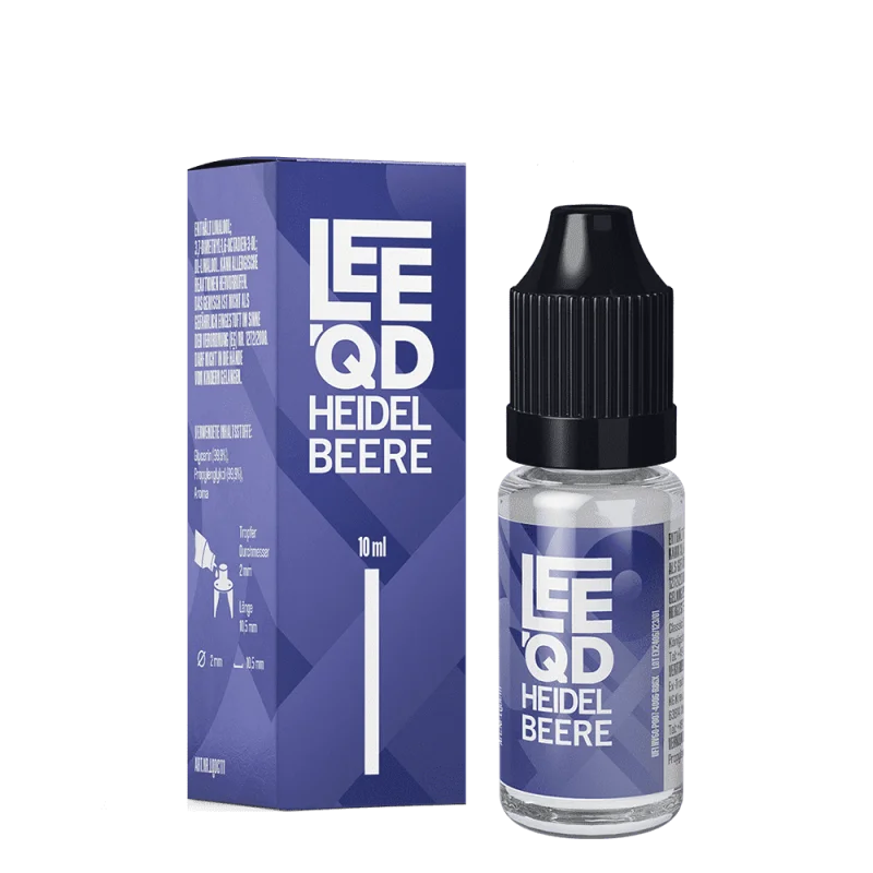 LEEQD Fruit Heidelbeere 10ml Liquid – blaue Faltschachtel und Flasche, Produktfoto ohne Warnhinweis