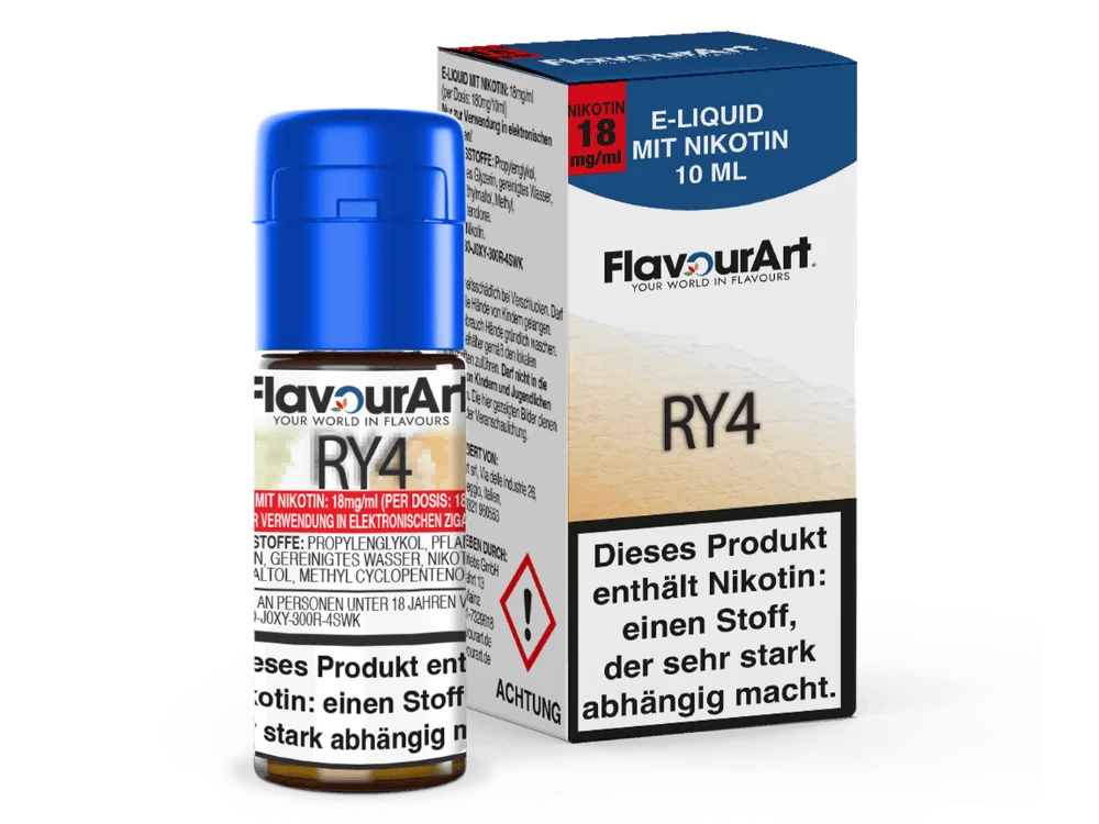Flavourart RY4 10ml E-Liquid Flasche und blaue Box, 4,5 mg Nikotin