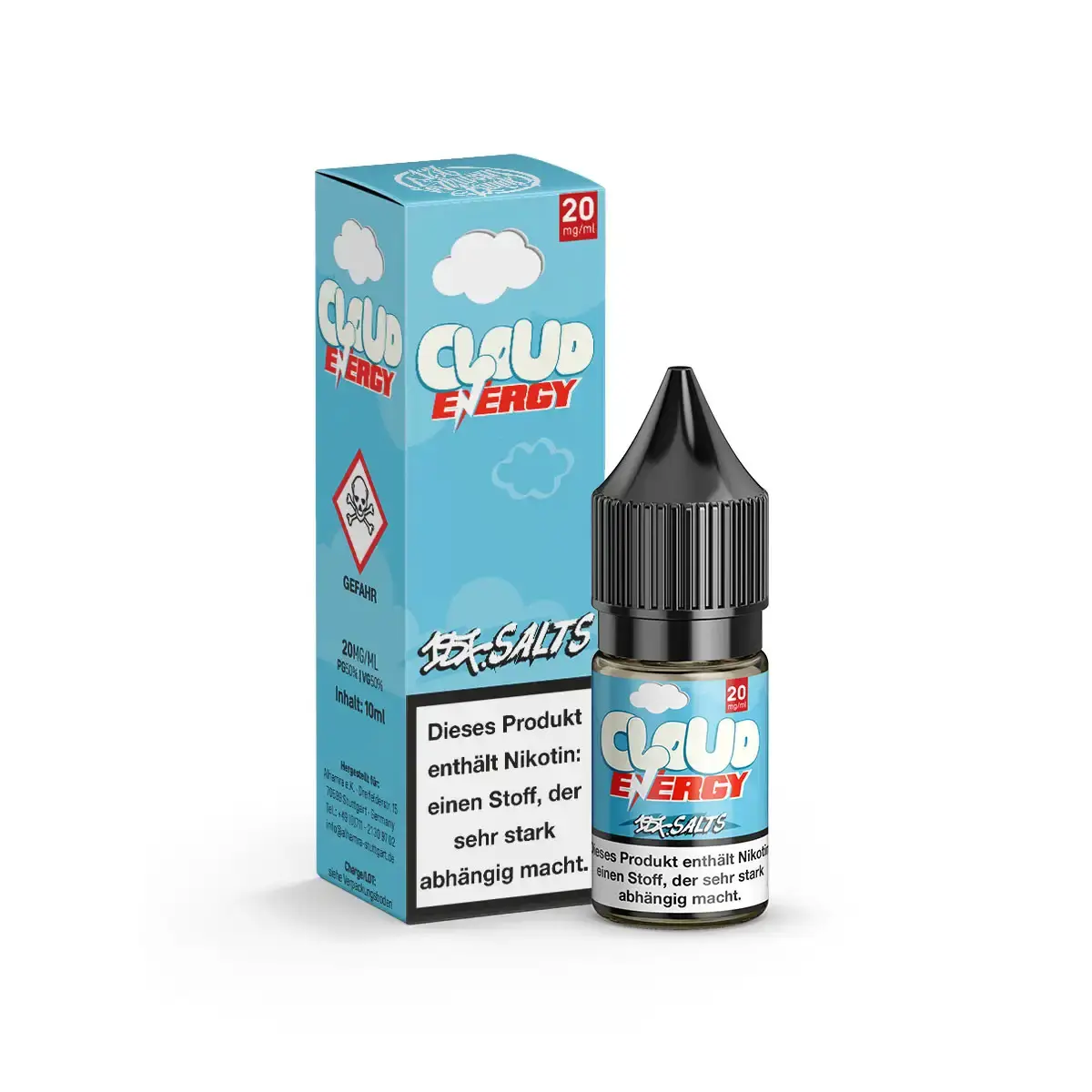 187 Strassenbande Cloud Energy Nikotinsalz-Liquid 10ml – hellblaue Verpackung mit Flasche, 20mg