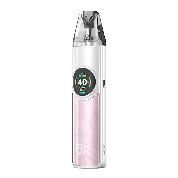 Oxva NeXlim Pod Kit in Weiß-Rosa mit Marmor-Optik und rundem Farbdisplay, Frontansicht