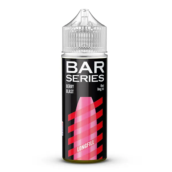 Vampire Vape Bar Series Berry Blast Longfill, pinke Flasche mit roten Streifen auf weißem Hintergrund, freigestellt