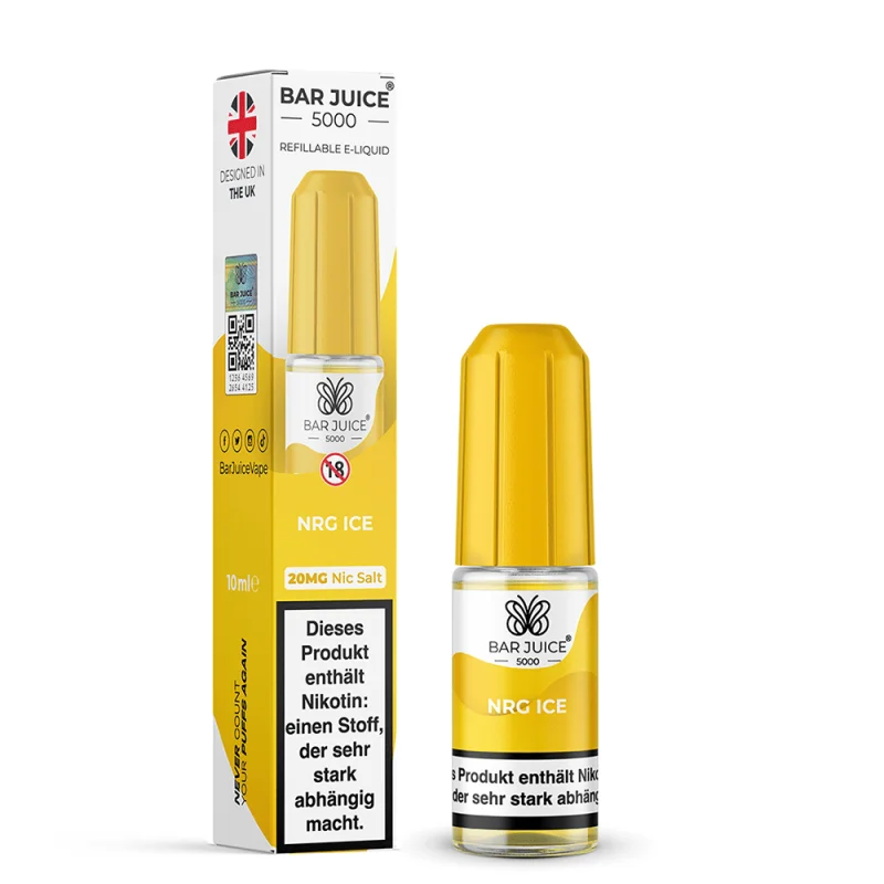 Bar Juice 5000 NRG Ice 10ml Nikotinsalz-Liquid – gelbe Flasche mit Verpackung