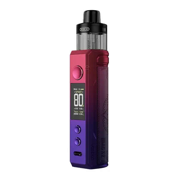 VooPoo Drag X2 Pod Kit E-Zigarette in Pink-Violett-Verlauf mit OLED-Display und Pod-Tank