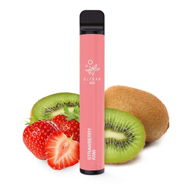 Elfbar 600 Einweg E-Zigarette Strawberry Kiwi – rosafarbenes Gerät mit Erdbeere und Kiwi