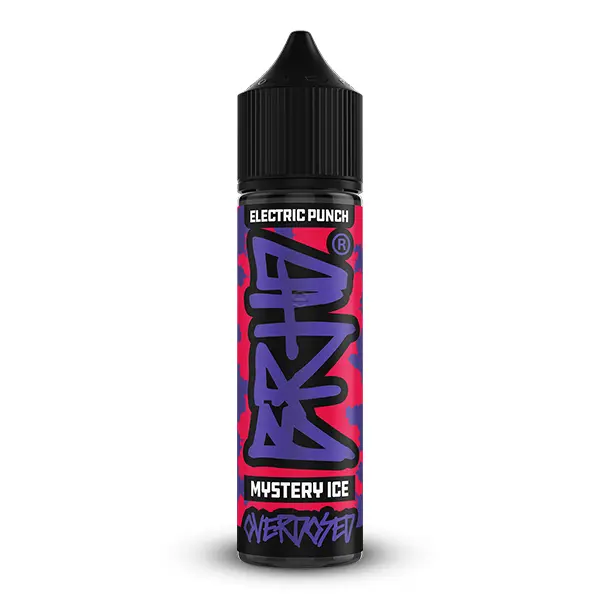 brhd-electric-punch-mystery-ice-2.jpg Barehead Electric Punch Mystery Ice Longfill-Aroma – 60ml Flasche mit lila-pinkem Farbverlauf und Graffiti-Design