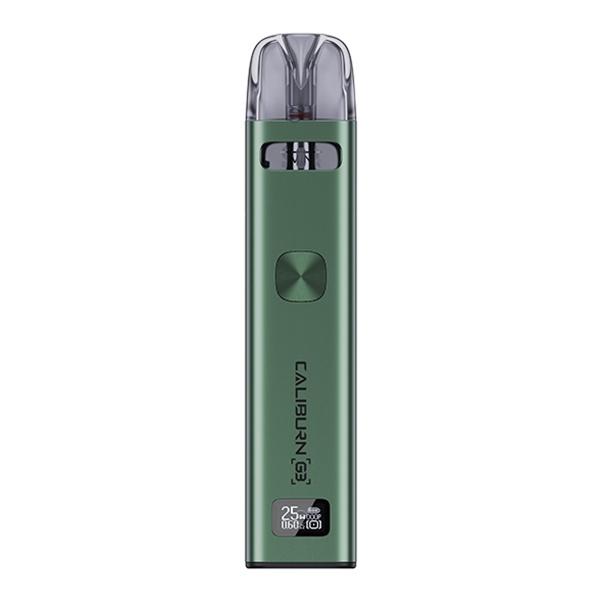 Uwell Caliburn G3 Pod Kit E-Zigarette in Grün, schlankes Gerät mit eingesetztem Pod, Frontansicht