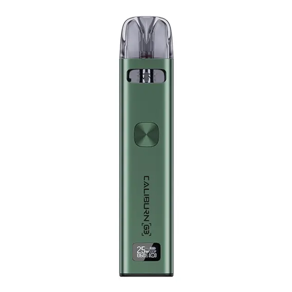 source53770.jpg Uwell Caliburn G3 Pod Kit E-Zigarette in Grün, schlankes Gerät mit eingesetztem Pod, Frontansicht