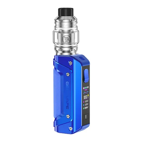 GeekVape Aegis Solo 3 Kit 18650 in Blau mit silbernem Tankverdampfer, Frontansicht
