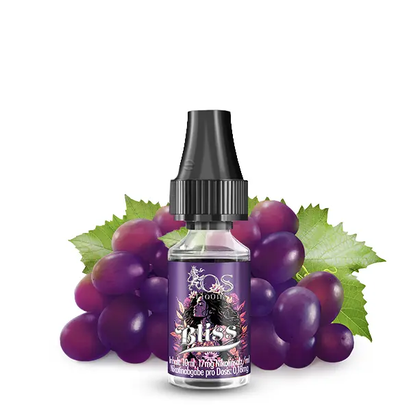 OS Liquid Bliss 10ml Nikotinsalz-Liquid Flasche mit Trauben-Motiv, lila Produktbild