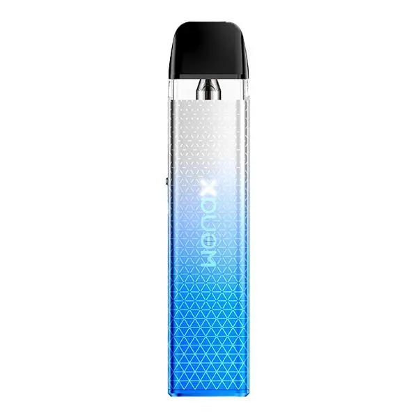 GeekVape Wenax Q Mini Kit in Gradient Blau-Weiß mit Rautenmuster-Oberfläche, schlankes Pod-System Frontansicht