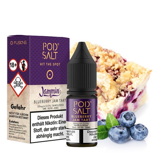 PodSalt Fusion Blueberry Jam Tart 10ml Nikotinsalz-Liquid Flasche mit Blaubeeren und Kuchen