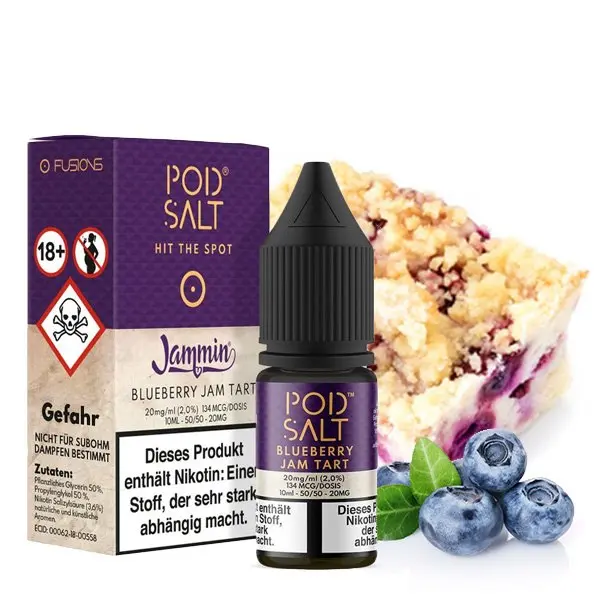 PodSalt Fusion Blueberry Jam Tart 10ml Nikotinsalz-Liquid Flasche mit Blaubeeren und Kuchen