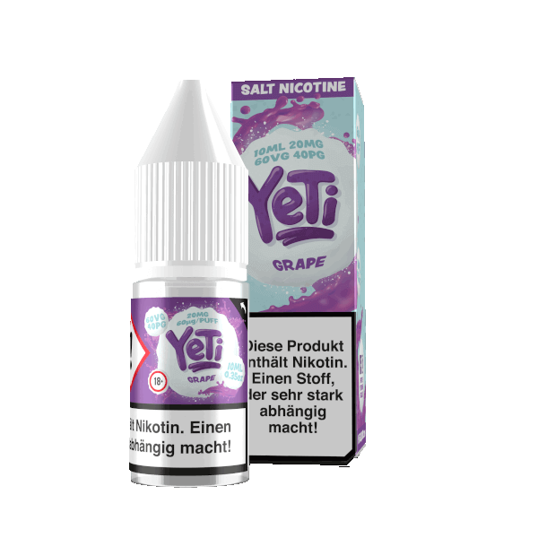 Yeti Grape Nikotinsalz-Liquid – 10ml Flasche mit lila Verpackung, Salt-Nicotine-Aufdruck