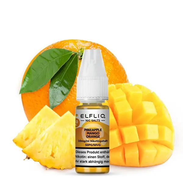 Elfliq Pineapple Mango Orange 10ml Nikotinsalz-Liquid Flasche vor Ananas, Mango und Orange