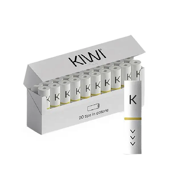 Kiwi Pod Kit E-Zigarette Filter weiß 20er-Pack – offene Schachtel mit weißen Einwegfiltern