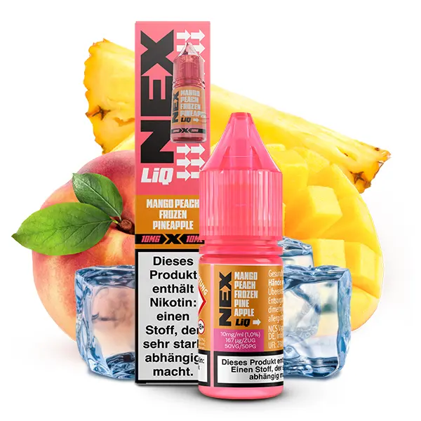 NexLiq Mango Peach Frozen Pineapple 10ml Nikotinsalz-Liquid Flasche mit Beipackzettel, Ananas und Pfirsich