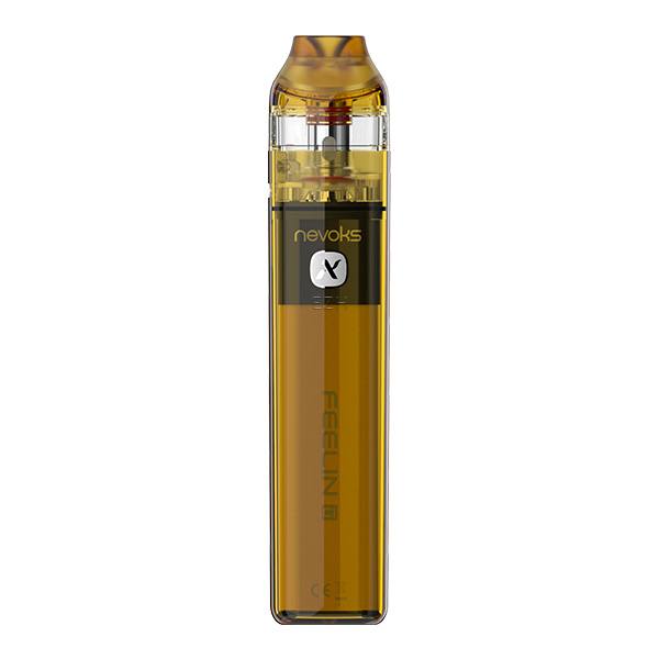 Nevoks Feelin C1 Pod Kit E-Zigarette in Amber-Gold, schlanker Stabakku mit klarem Pod, Frontansicht