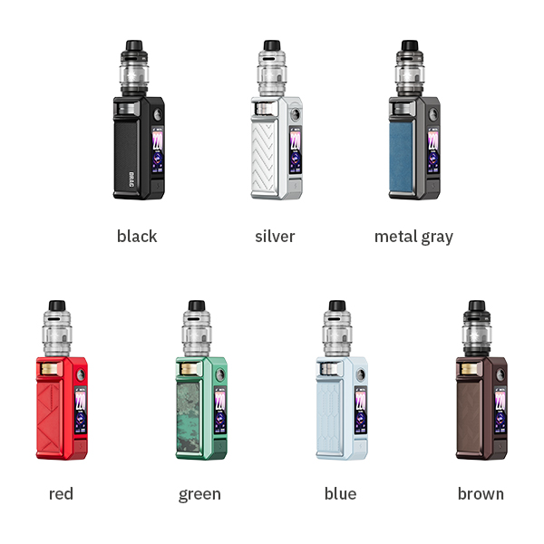 VooPoo Drag 6 Kit Farbübersicht: schwarz, silber, metallgrau, rot, grün, blau, braun