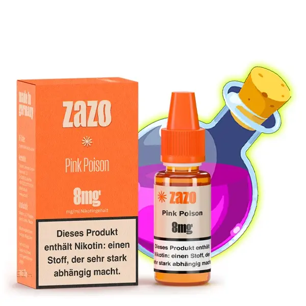 ZAZO Classics Pink Poison 10ml Liquid 8mg – Packung und Flasche mit Giftfläschchen-Motiv