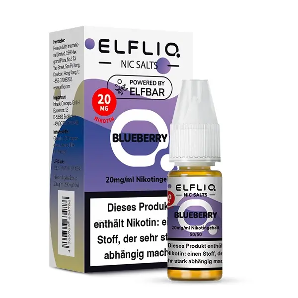 Elfliq Blueberry 10ml Nikotinsalz-Liquid – Flasche mit Verpackungskarton, 20mg Nikotinsalz