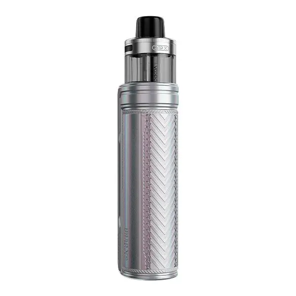VooPoo Drag X2 Pod Kit E-Zigarette in Silber mit strukturiertem Metallgehäuse und Pod-Tank, Frontansicht