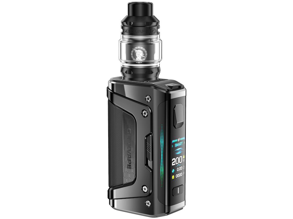 GeekVape Aegis Legend 5 Kit in Schwarz – Box-Mod mit aufgesetztem Tank, Frontansicht