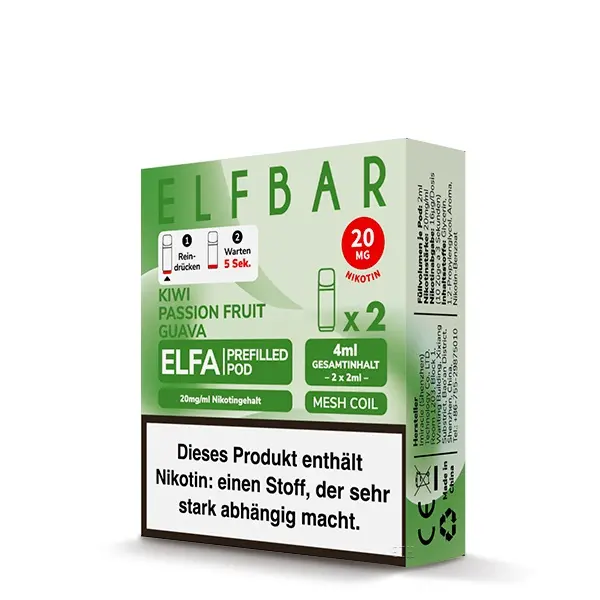 Elfbar Elfa Prefilled Pods 20mg/ml Passion Fruit Kiwi – 2er-Packung in grüner Verpackung