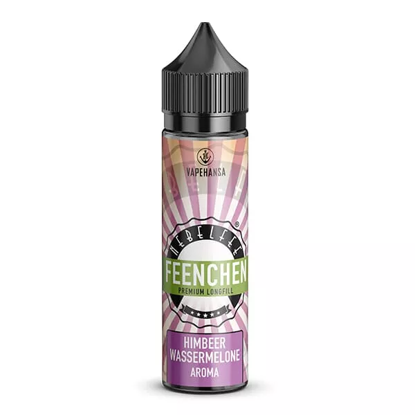 source648482.jpg Nebelfee Feenchen Himbeer Wassermelone Longfill-Aroma – 60ml Flasche mit rosa-violettem Etikett und Strahlen-Design