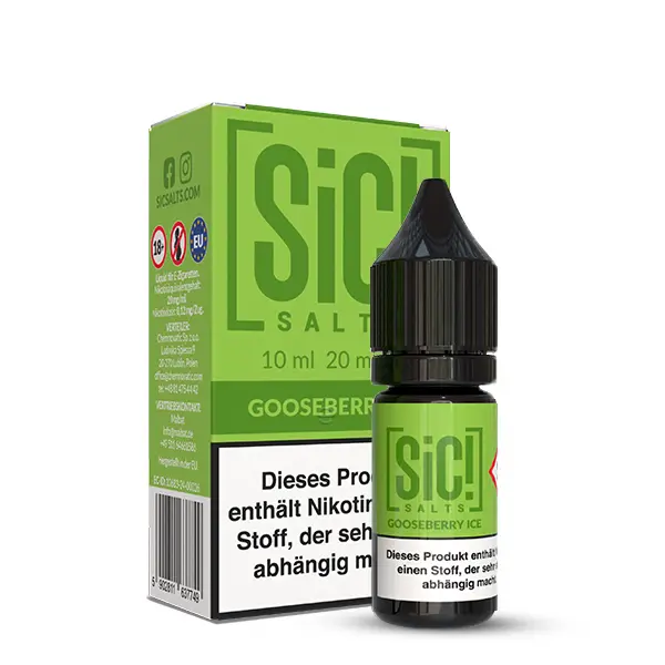sic-gooseberry-ice-nikotinsalz-2.jpg SiC! Salts Gooseberry Ice 10ml Nikotinsalz-Liquid Flasche mit grüner Verpackungsbox
