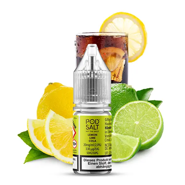 PodSalt Xtra Lemon Lime Cola 10ml Nikotinsalz-Liquid – Flasche mit Zitrone, Limette und Cola-Motiv