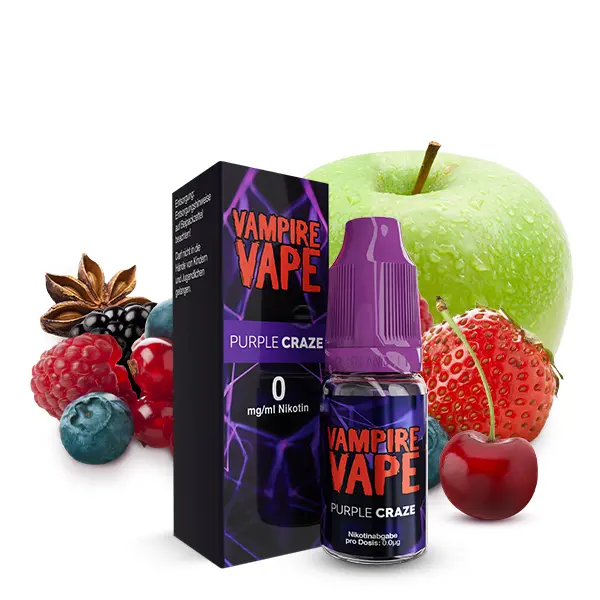 Vampire-vape-purple-craze-liquid-1.jpg Vampire Vape Purple Craze eLiquid – 10ml Flasche mit Verpackung, Früchtemotiv mit Apfel und Beeren